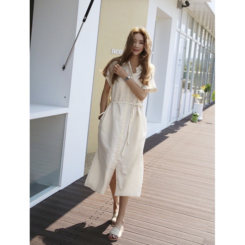 [2814] เดรสยาวคอปกเชิ้ต