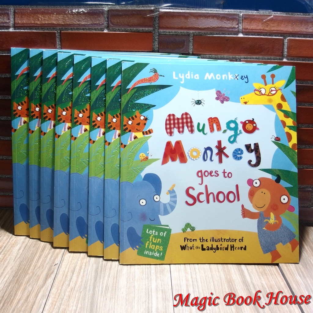 Mungo Monkey goes to School : หนังสือนิทาน/Flap book เด็กปกอ่อน ภาษาอังกฤษ (มือสอง) ขนาด เล่มใหญ่ สภาพ ดีมาก(เหมือนใหม่)