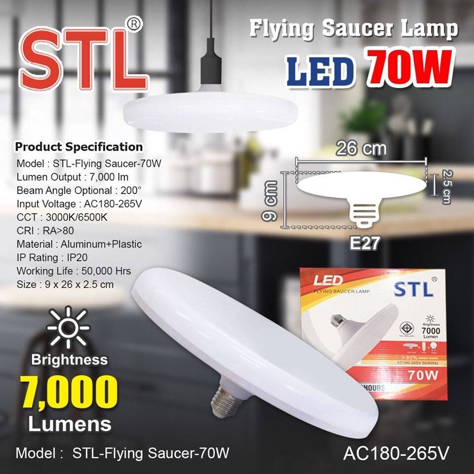 หลอดไฟ UFO 70w STL แสงสีขาว / วอร์มไวท์ (STL-Flying-Saucer-70W) - หลอดไฟ led ขนาดใหญ่ หลอดไฟจานบิน หลอดไฟตลาดนัด สว่างจั