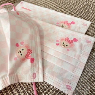 หน้ากากลายการ์ตูน สีขาว สีชมพู สําหรับผู้ใหญ่ 50 ชิ้น ต่อกล่…