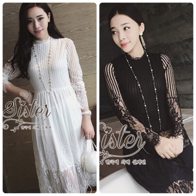 2Sister Made, 2Colors Maxci Dress with Gimmic Beauty Lace
