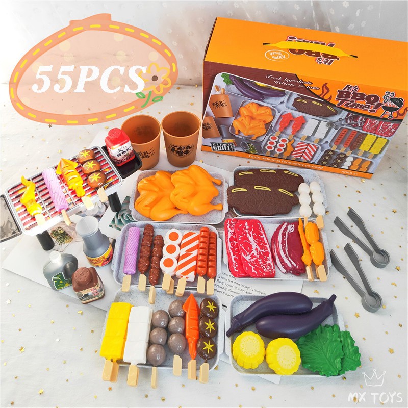บาร์บีคิวจำลองสำหรับเด็ก แกล้งเกม ของเล่นเด็กในครัว เครื่องครัวสำหรับทำอาหาร สวมบทบาทบาร์บีคิว
