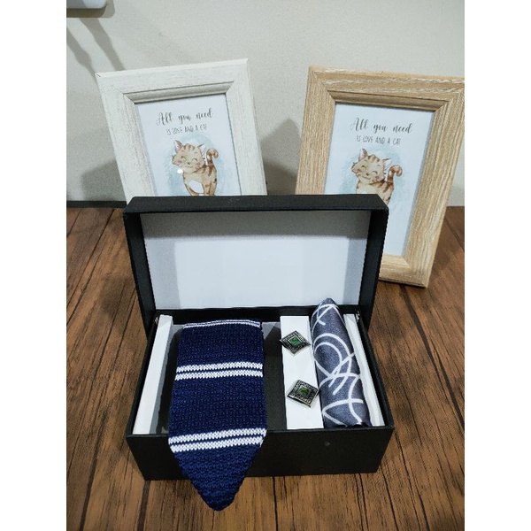 Knitted Tie + Cufflink+ Handkerchief