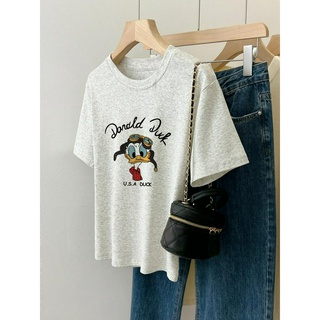66035 เสื้อยืด คอกลม แขนสั้น พิมพ์ลายเป็ด สําหรับผู้หญิง