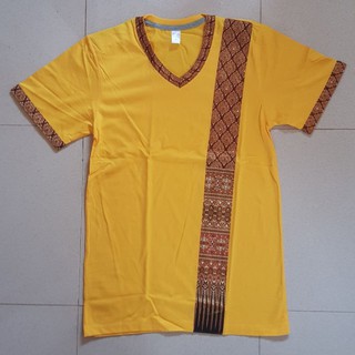 เสื้อยืดสปาคาดลายไทยคอวีตัวเสื้อยาว salesด่วน