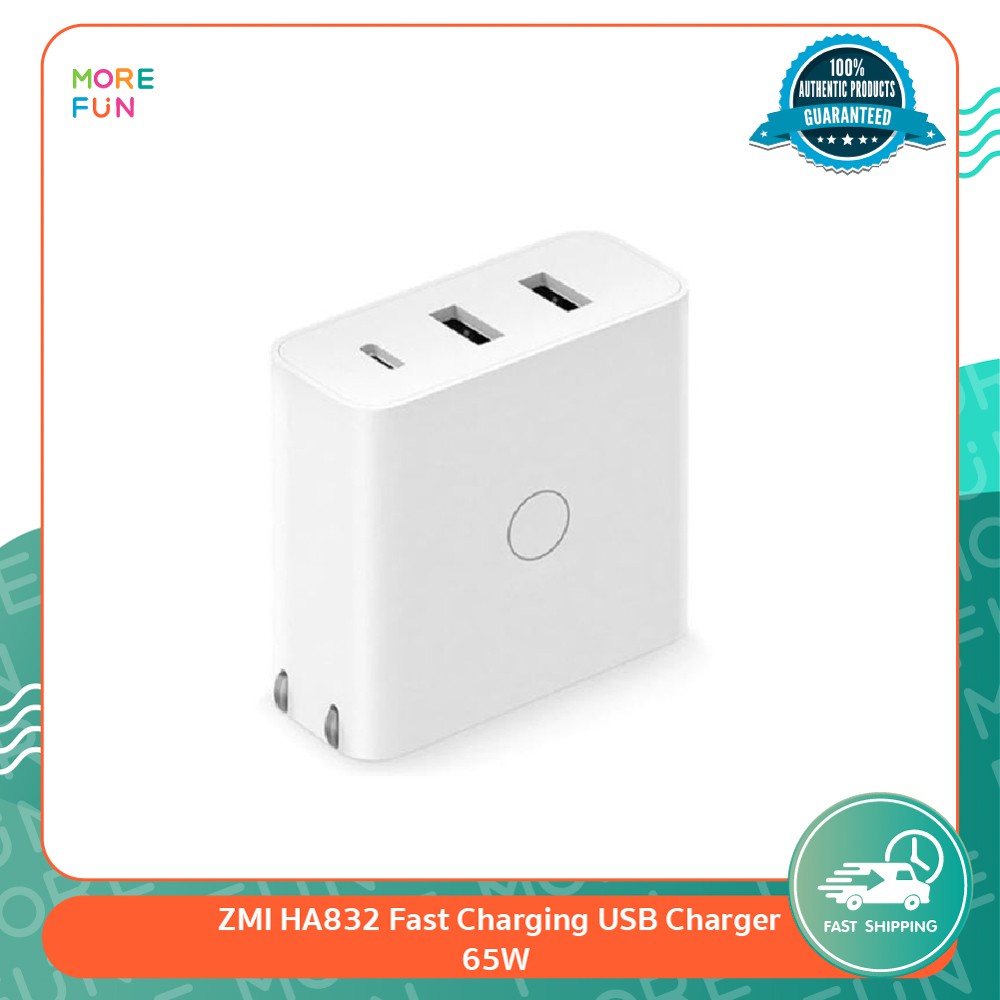 [ พร้อมส่ง ] ZMI HA832 Fast Charging USB Charger 65W - หัวชาร์จ 3 พอร์ต MAX 65W (1 USB-C PD + 2 USB-A Fast Charge)