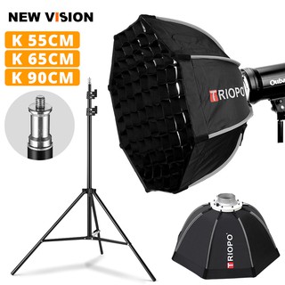 Triopo 55cm/65cm/90cm Portabe Bowens Mount Octagon Umbrella Softbox Outdoor Soft Box + Honeycomb Grid + 2m Light Stand for Studio Strobe