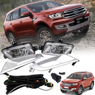 ไฟตัดหมอก ไฟสปอร์ตไลท์ รุ่น ฟอร์ด เอเวอเรสต์ FORD EVEREST ปี 2015 - 2019 ชุดสายไฟ + ฝาครอบไฟสี โครเมี่ยม 1 ชุด