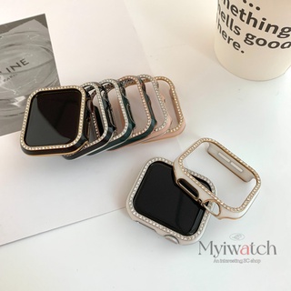 เคสพลาสติกแข็ง ประดับพลอยเทียม สองสี สําหรับ Apple watch series 7 6 SE 5 4 3 2 1 45 มม. 41 มม. 40 มม. 44 มม. 38 มม. 42 มม.