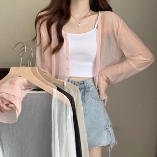 JJ shop 💜พร้อมส่ง เสื้อคลุมซีทรู คาร์ดิแกนผ้าบางเบาใส่สบาย แมตท์ได้สวยๆ "8K66" -C
