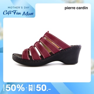 Pierre Cardin รองเท้าผู้หญิง รองเท้าแตะ อื่นๆ นุ่มสบาย ผลิตจากหนังแท้ สีแดง รุ่น 22SS652