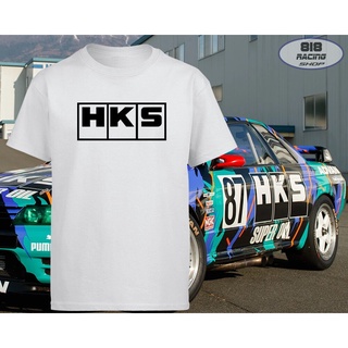 เสื้อยืดผ้าฝ้ายพิมพ์ลายขายดี สตรีทแฟชั่น เสื้อยืด Racing Sport [สีขาว / สีเทา] [HKS]คอกลม