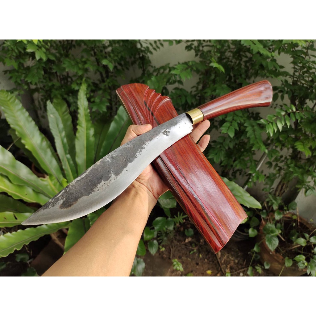 มีดเหน็บ อีเหน็บ (E-Nap, fixed blade knife) มีดเดินป่า มีดแคมป์ มีดใบตาย ใบ 11.5” เหล็กแหนบผิวไฟ ด้ามและฝักแกนไม้พะยูง