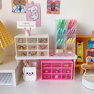 FanKe แถมฟรีสติกเกอร์ กล่องใส่ของ มีลิ้นชัก เก็บเครื่องเขียน เครื่องประดับ มี 3 ขนาด