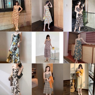 ⚡พร้อมส่งทุกวันจากไทย⏱🌴🚛 เดรสสายเดี่ยวคอวีลายดอก