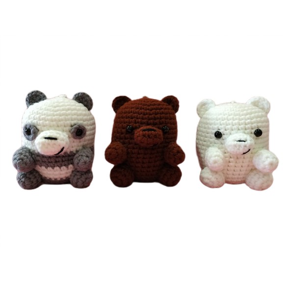 Handmade โครเชต์ We Bare Bear Grizzly Ice Bear Panda พวงกุญแจสัตว์น่ารัก