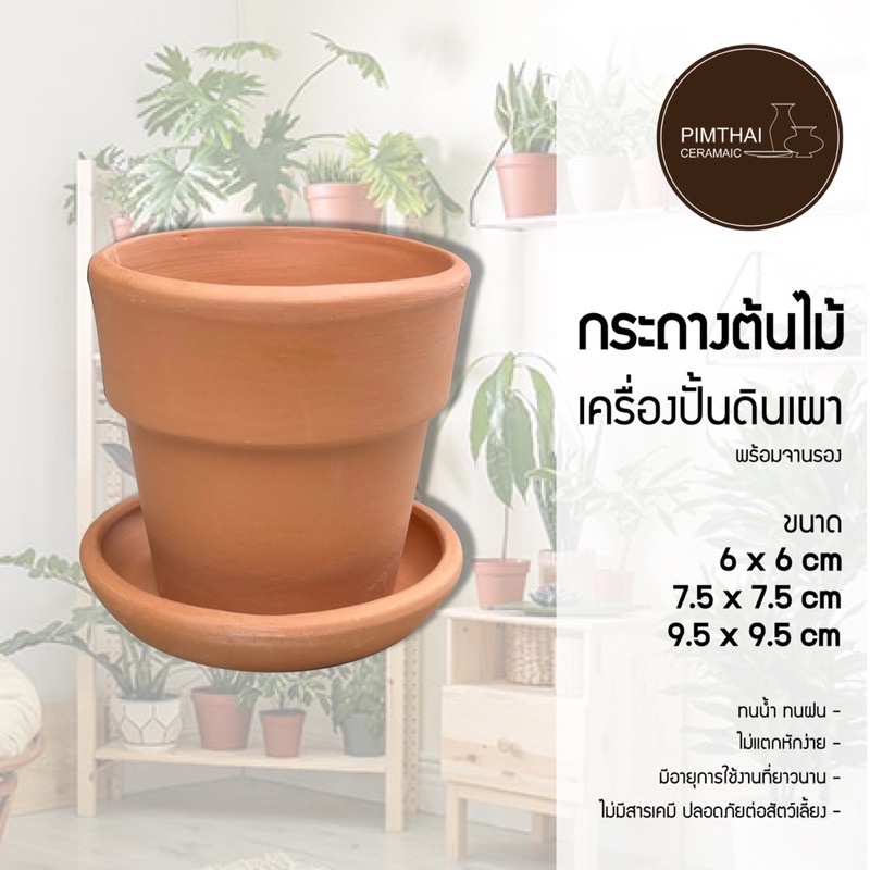 กระถางต้นไม้ดินเผา 3 ขนาด (พร้อมจานรอง) เช็คขนาดสินค้าก่อนสั่งซื้อ