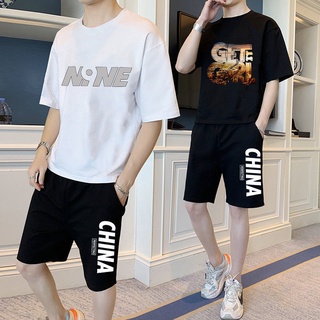 👕สินค้าพร้อมส่ง 👕 ชุดกีฬาชาย หน้าร้อน วัยรุ่น นักเรียน เสื้อยืดแขนสั้น กางเกงขาสั้น เสื้อผ้าลำลองผู้ชาย