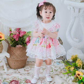 AKMV022 - ชุดเดรสวินเทจ Sweet Colorful Floral Vintage Dress