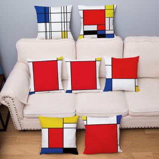 Mondrian ปลอกหมอน ผ้ากํามะหยี่ขนนิ่มมาก ลายเรขาคณิต สีแดง สีเหลือง ขนาด 45x45 ซม. สําหรับตกแต่งบ้าน