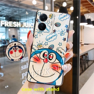 เคสโทรศัพท์มือถือ ลายการ์ตูนโดเรม่อนน่ารัก พร้อมขาตั้ง สําหรับ VIVO Y77 Y02S Y30 Y55 Y75 X80 Pro Y01 Y01A 5G 4G VIVOY77 VIVOY02S