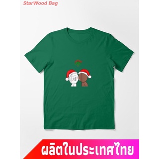 สุขสันต์วันคริสต์มาส คริสต์มาสอีฟ ซานตาคลอส เลื่อน ต้นคริสต์มาส คอกลม แฟชั่น แขนสั้น แฟชั่น เสื้อยืด ผ้าฝ้ายแท้ Brown-Be