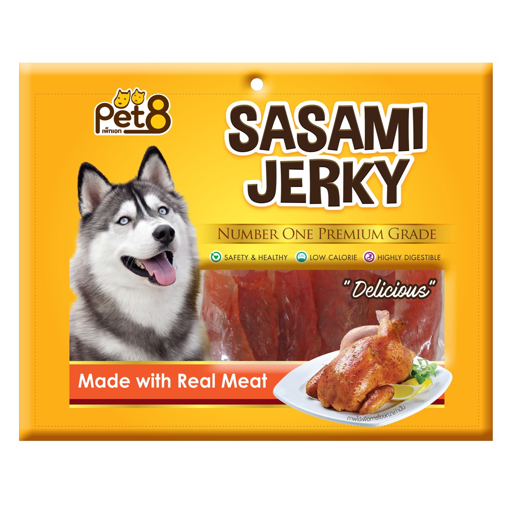 [MANOON] PET8  Sasami Jerky เพ็ทเอ็ท ขนมสุนัข สันในไก่เจอกี้แบบนิ่ม  360 กรัม (JJ402)