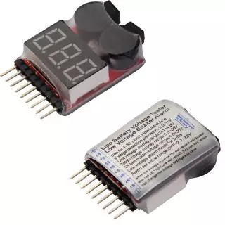 เครื่องทดสอบแรงดันไฟฟ้าต่ำแบตเตอรี่ lipo พร้อมสัญญาณเตือน 1-8S LED 1 ชิ้น 1-8S LED Low Voltage Buzzer Alarm Lipo Voltage Indicator Checker Tester
