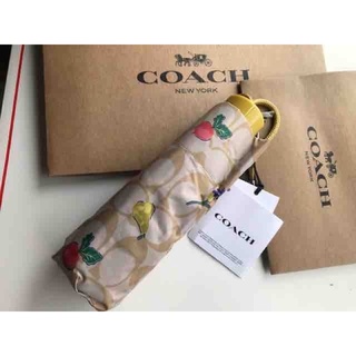 ร่ม UV PROTECTION MINI UMBRELLA IN SIGNATURE DREAMY VEGGIE PRINT (COACH C8252) GOLD/LIGHT KHAKI/PINK ลายผัก สีเหลือง