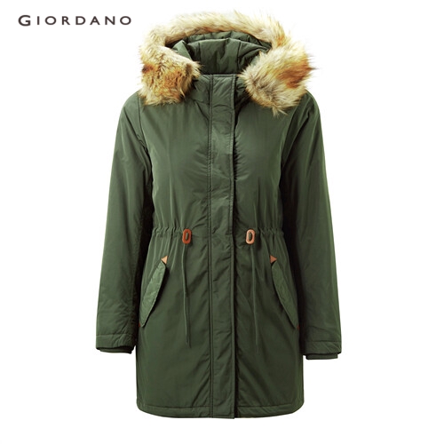 GIORDANO WOMEN Detachable hooded banded waist overcoat 05379679