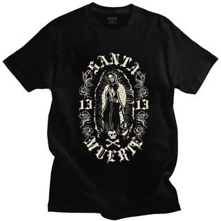 เสื้อยืดผ้าฝ้ายพิมพ์ลายขายดี เสื้อยืดแขนสั้น พิมพ์ลายหัวกะโหลก Gothic Santa Muerte 13 สไตล์ฮิปฮอป สําหรับผู้ชาย