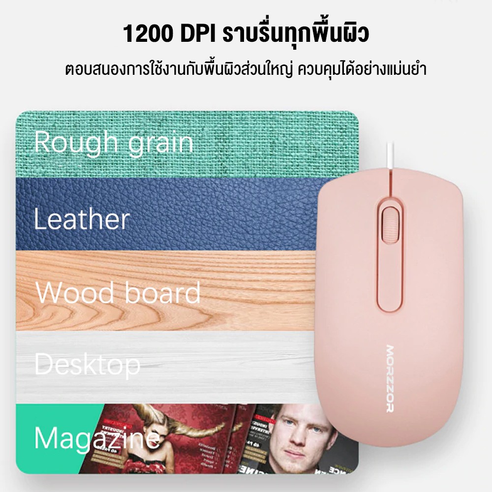 เมาส์ Morzzor S500 เมาส์มีสายออปติคอล ไร้เสียงไม่รบกวนการทำงาน DPI 1200 มี 3 ปุ่ม น้ำหนักเบา ใช้งานง่าย