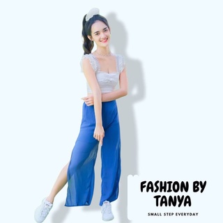 FASHION BY TANYAกางเกงผ่าข้างผ้าชีฟองทรงกระบอกผ่าข้าง