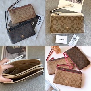 ของแท้100%พร้อมส่งที่ไทย🎊COACH Double Zip Wallet In Signature Canvas c5576 กระเป๋าตัง คล้องมือ2ซิบรุ่นใหม่