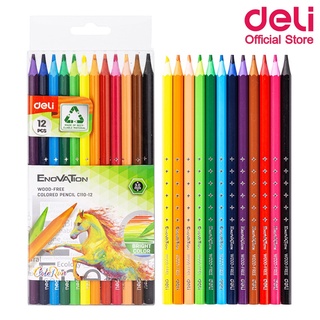 ดินสอสีไม้ 12 สี WOOD-FREE สีไม้ ดินสอสี สีระบาย Deli C110-12 Colored Pencil 12 colors (จำนวน 1 กล่อง)