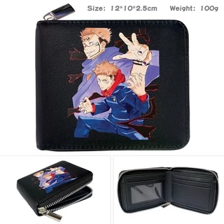 กระเป๋าสตางค์ใบสั้นแฟชั่นสําหรับเด็กผู้ชายผู้หญิงลายการ์ตูน Jujutsu Kaisen Gojo Satoru Inumaki Toge สีดํา