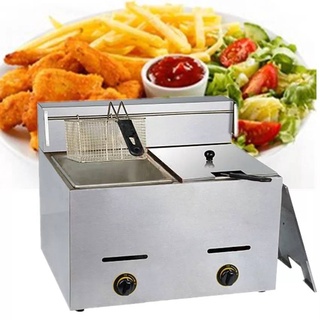 เตาทอดแก็ส หม้อทอดเฟรนฟราย  เตาทอดใช้แก็ส Gas Deep Fryer อ่างเดี่ยว6ลิตร/อ่างคู่12ลิตร 🚩มีพร้อมส่ง