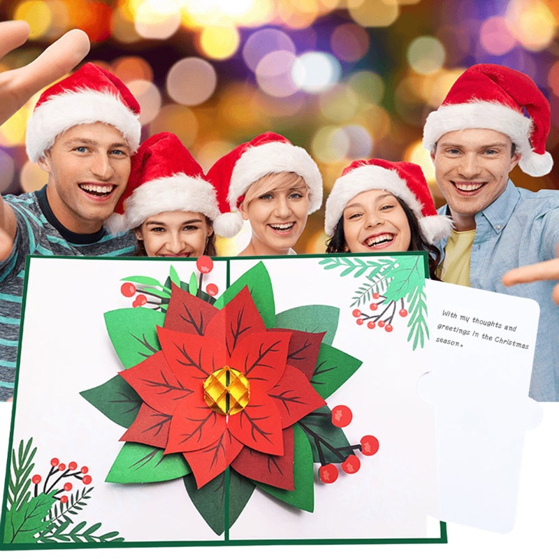 Yu 3D สําหรับ Pop Up Poinsettia การ์ดอวยพรดอกไม้ซองแฮนด์เมดสําหรับคริสต์มาส Xm