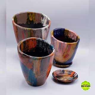 กระถางต้นไม้เพ้นท์สี (Art Plant Pots) - Bright Nights (series 2/2) - Handmade by Belgian Artist Paul De Blieck