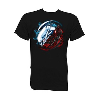 T-shirt  เสื้อยืด Camiseta Yu Gi Oh! สําหรับผู้ชายแผ่นฟิวชั่น Dragon Blue Red Eyes Fusion Discout แบบกําหนดเองS-5XL