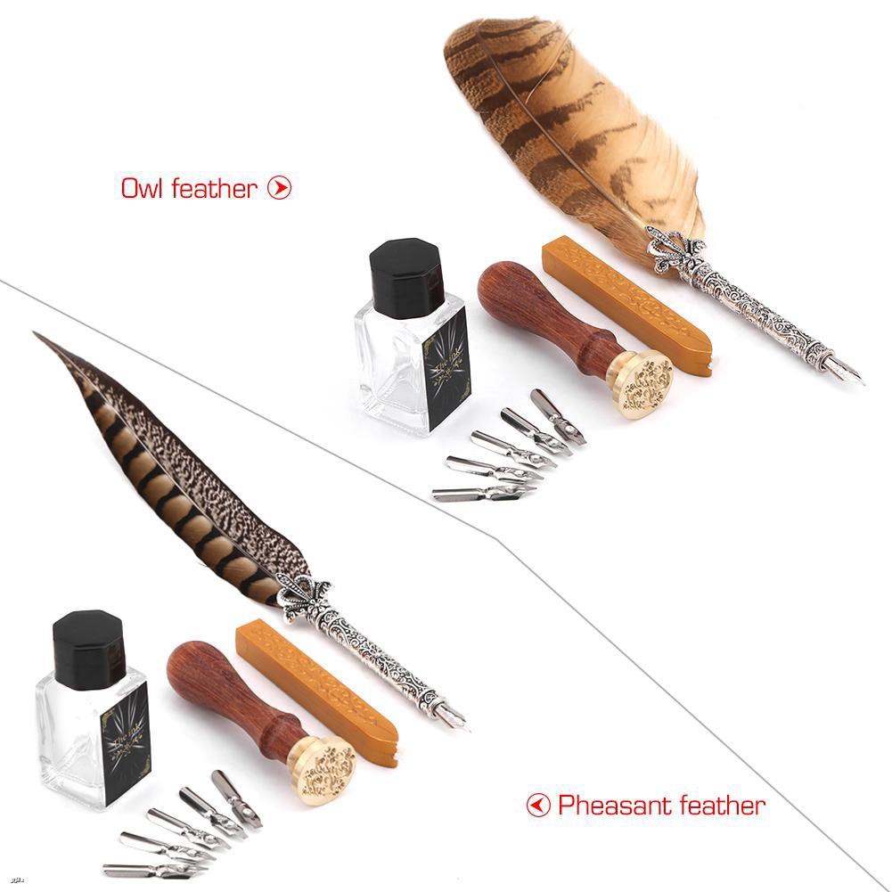 [Ready Stock] Xguli Feather Metal Nibs Quill Dip Pen and Ink Set with