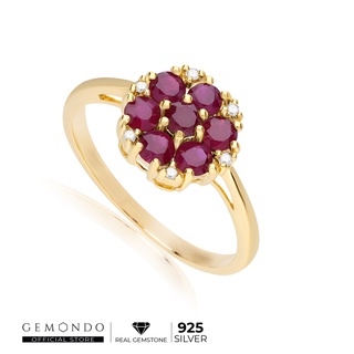 Gemondo แหวนเงิน 925 ชุบทอง 18K ประดับทับทิม (Ruby) และเพชร (Diamond) รูปทรงดอกไม้ : แหวนทับทิม แหวนพลอย แหวนเงินชุบทอง