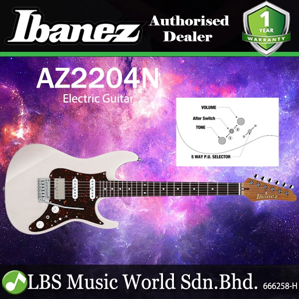 Ibanez AZ2204N Alder Body Prestige กีตาร์ไฟฟ้า HSS Pickup และ Gotoh Tremolo - สีบลอนด์สีขาวโบราณ