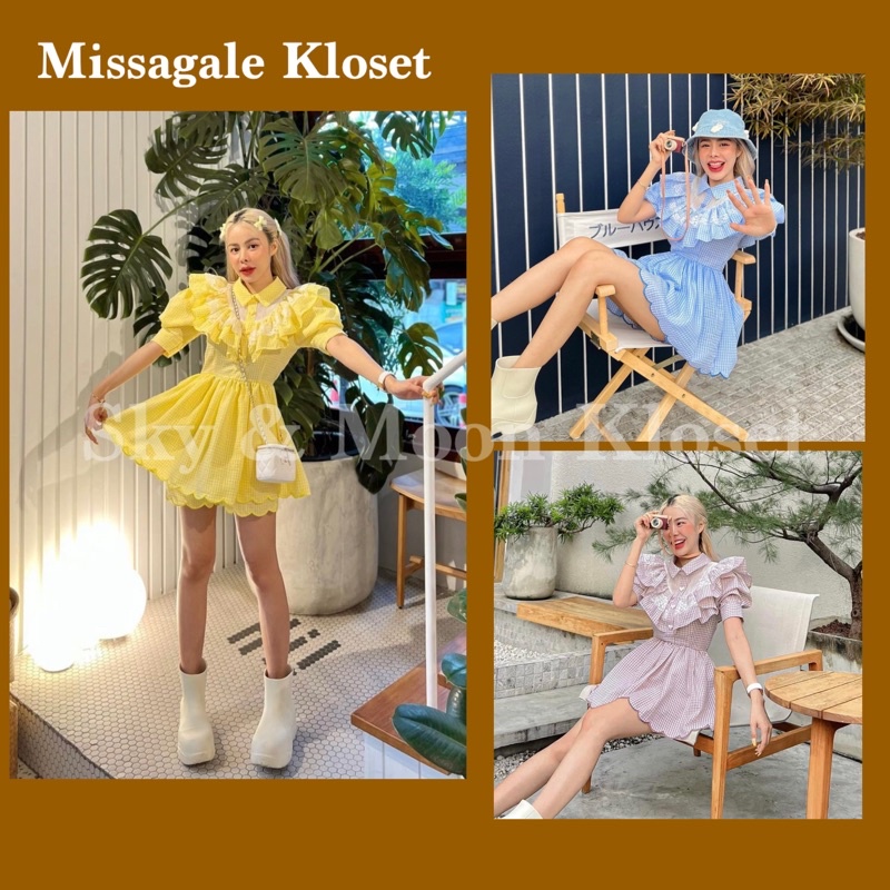 Missagale Kloset collection เสื้อกางเกงลายสก็อต แขนพองแต่งระบาย ป้ายมิส มิสเกล