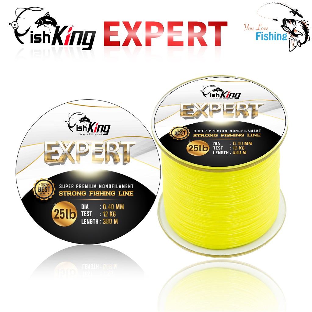 สายเอ็นโหลด สายเอ็นตกปลา Fishking รุ่น Expert สีเหลือง มีให้เลือก 7 ขนาด เหนียว กลม สีชัด ไม่สดุดมือ จมน้ำไว