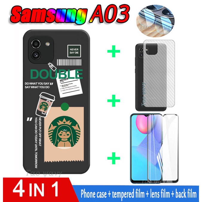 3IN1 Samsung A03 กรณี A03S Samsung A12 4G A12 5G M12 A03 กระจกนิรภัย + ซิลิโคนภาพวาดเคสโทรศัพท์ + ฟิ