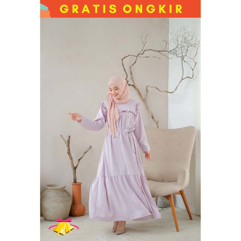 COTTONBELLS DRESS RAMADHAN SPECIAL MUSLIM WOMEN VERINA RUFFLE LACE TIED (SK - DH 036)