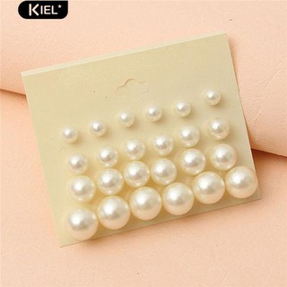 Kiel 12 คู่แฟชั่น Party Ear Studs สร้อยคอต่างหู Faux Pearl กลมตั้งเครื่องประดับ