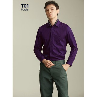 เสื้อเชิ้ตผู้ชาย แขนยาว สีม่วง ทรง Slim-Fit  (แจกโค้ดส่วนลด 50 บาท : F75Y5PQJ )