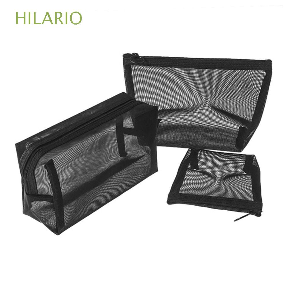 Hilario กระเป๋าเครื่องสําอาง กระเป๋าถือ มีซิป สีดํา สําหรับผู้หญิง
